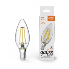 Лампа светодиодная филаментная Gauss E14 4,5W 2700К прозрачная 1031115